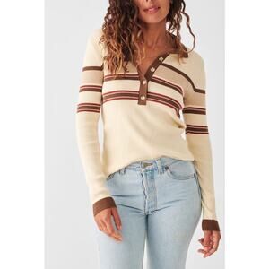 Faherty Mikki Polo Sweater Size XS Cotton Cashmere Striped Cream Preppy